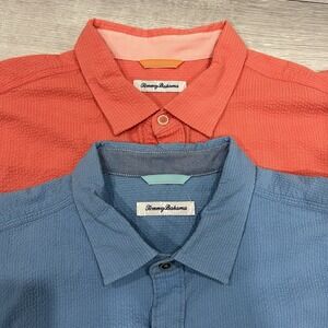 Lot Of 2 Tommy Bahama Seer Sucker Shirts Size XL | Stretch Spandex Blend Light